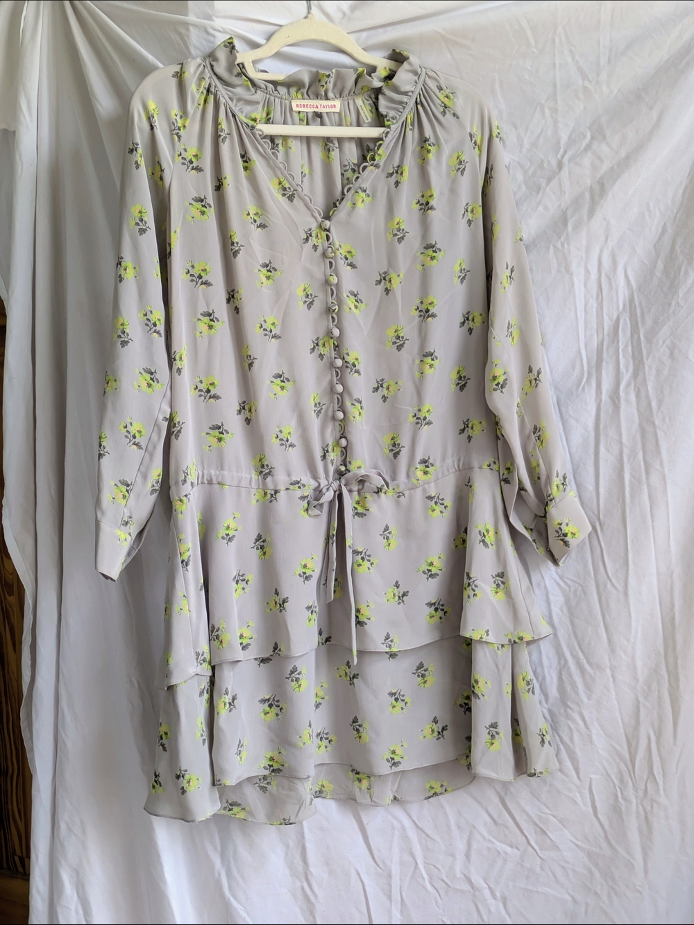 Rebecca Taylor Silk Floral Tie-Waist Tunic Dress